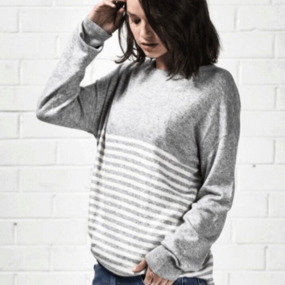 Free People One Teaspoon Cashmere Wool Crewneck Sweater Small Grey Stripes - Picture 1 of 11
